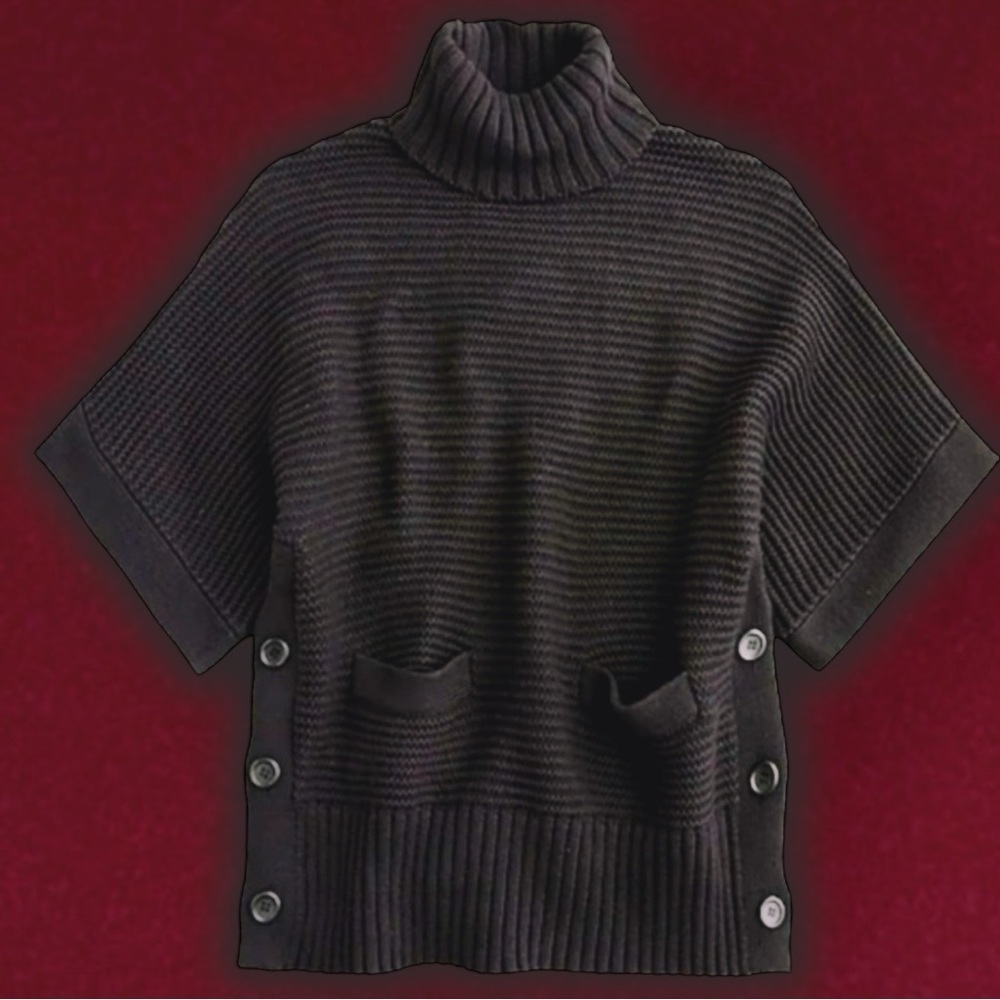 NWT J. Crew Black Cotton / Wool Blend Side Button ‘Turtleneck Poncho’ Size XS